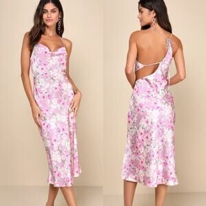 Lulus Impressive Delight Mauve Pink Floral Backless Midi Slip Dress